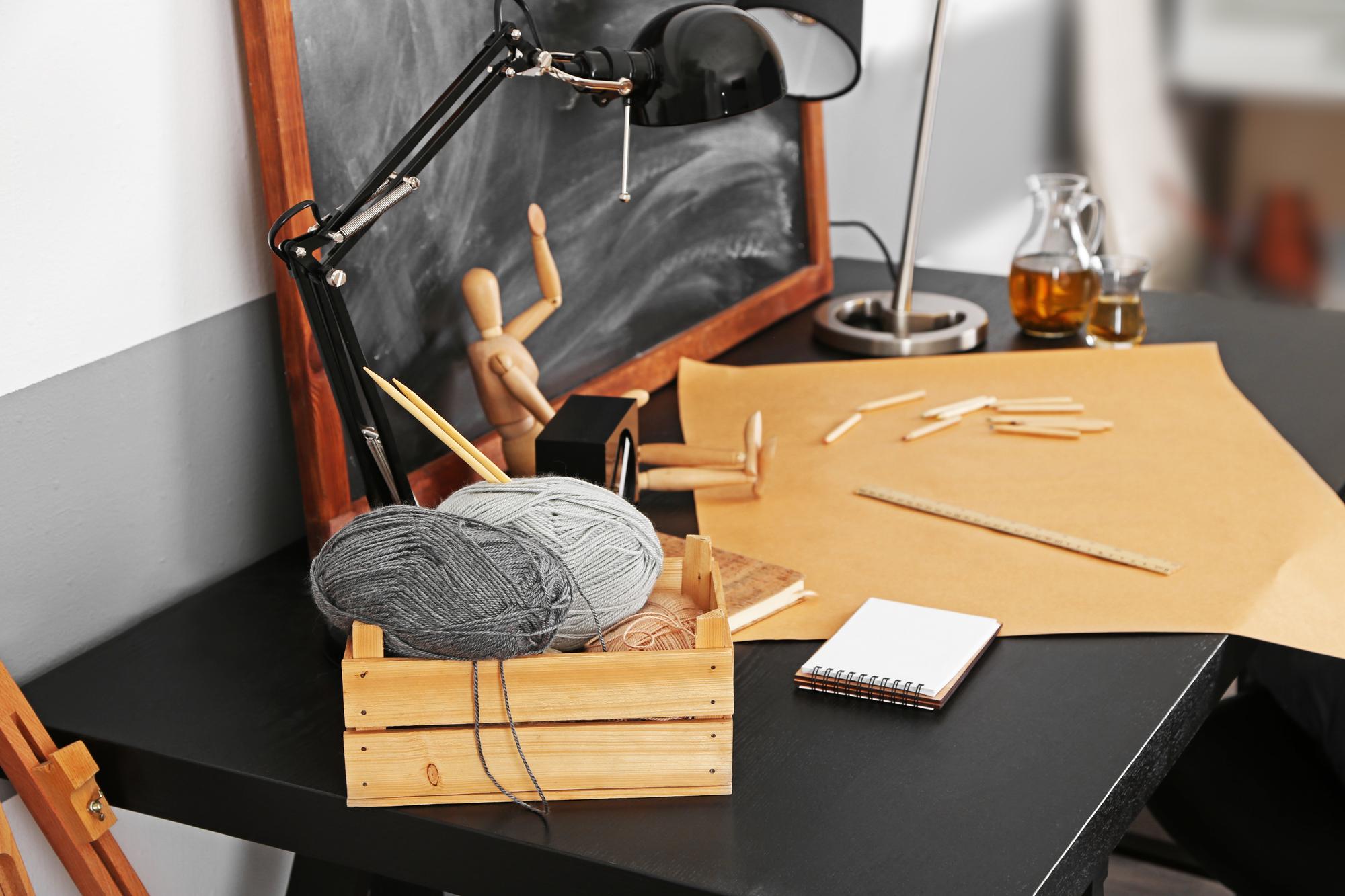 Studio interior with embroidery work
